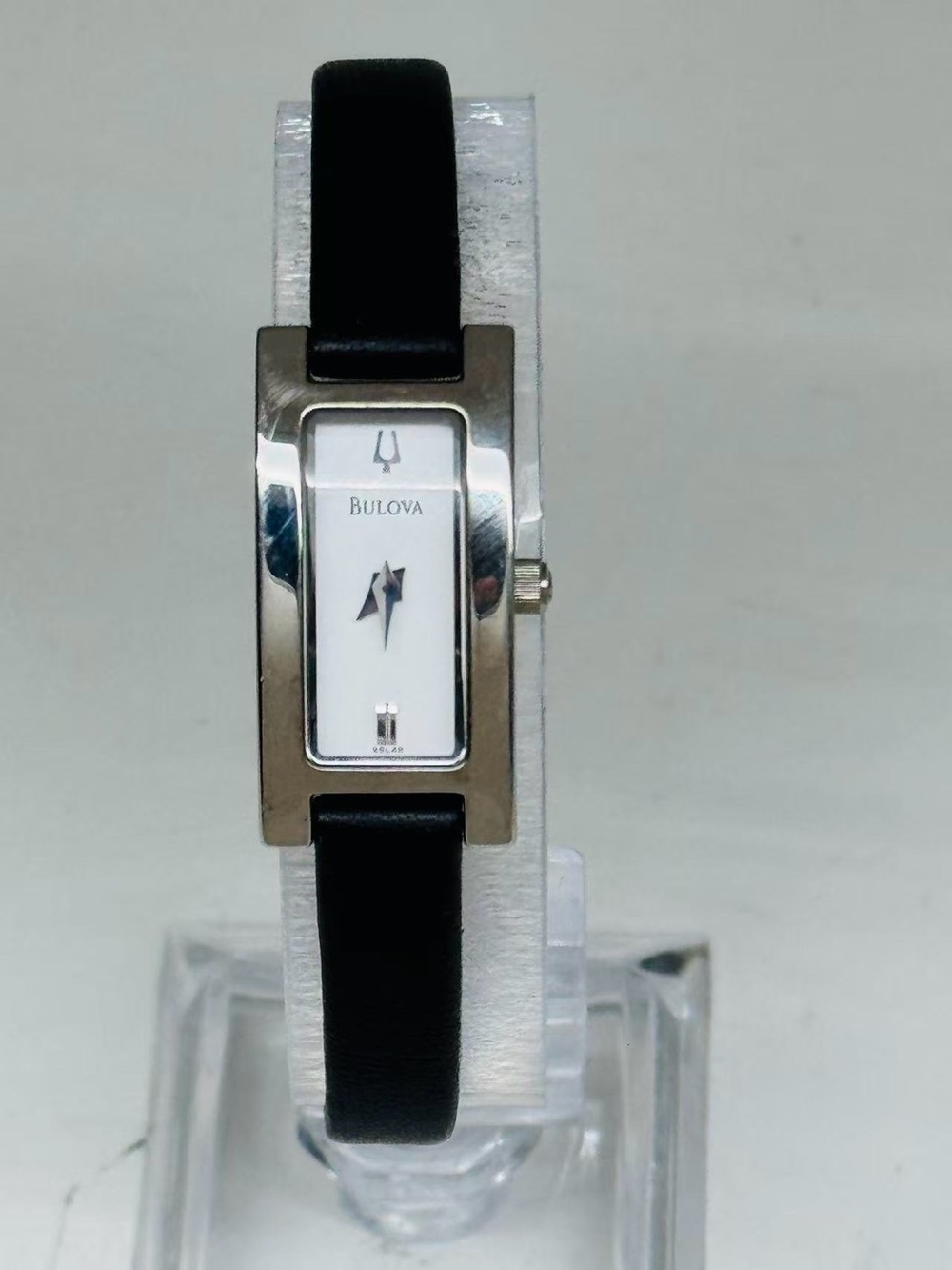 Vintage Bulova Rectangle Quartz Women Watch 14mm Leather New Battery Runs